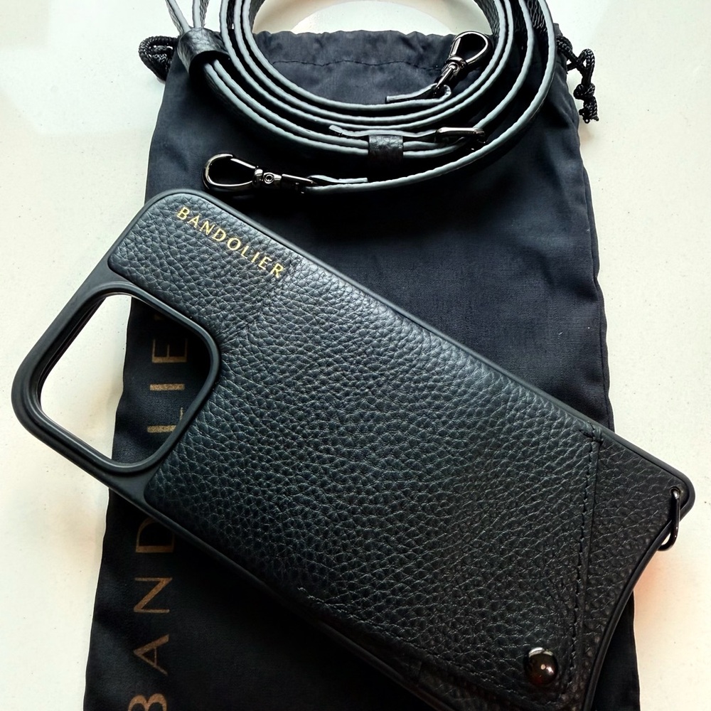 Bandolier Black Pebbled Phone Case with Strap